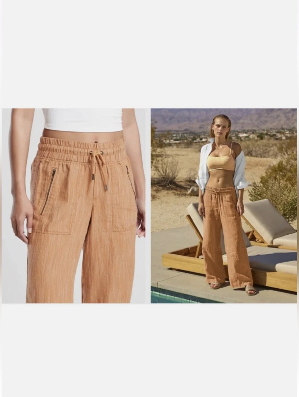 Athleta Cabo Linen Textured Wide Leg Pants